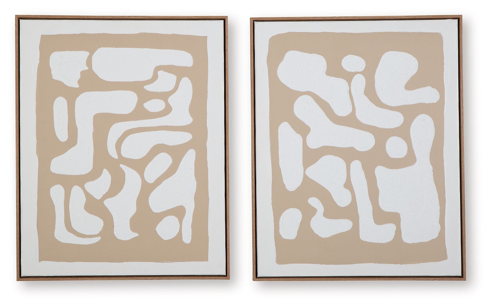 Set of 2 square framed wall art prints with beige and white abstract patterns