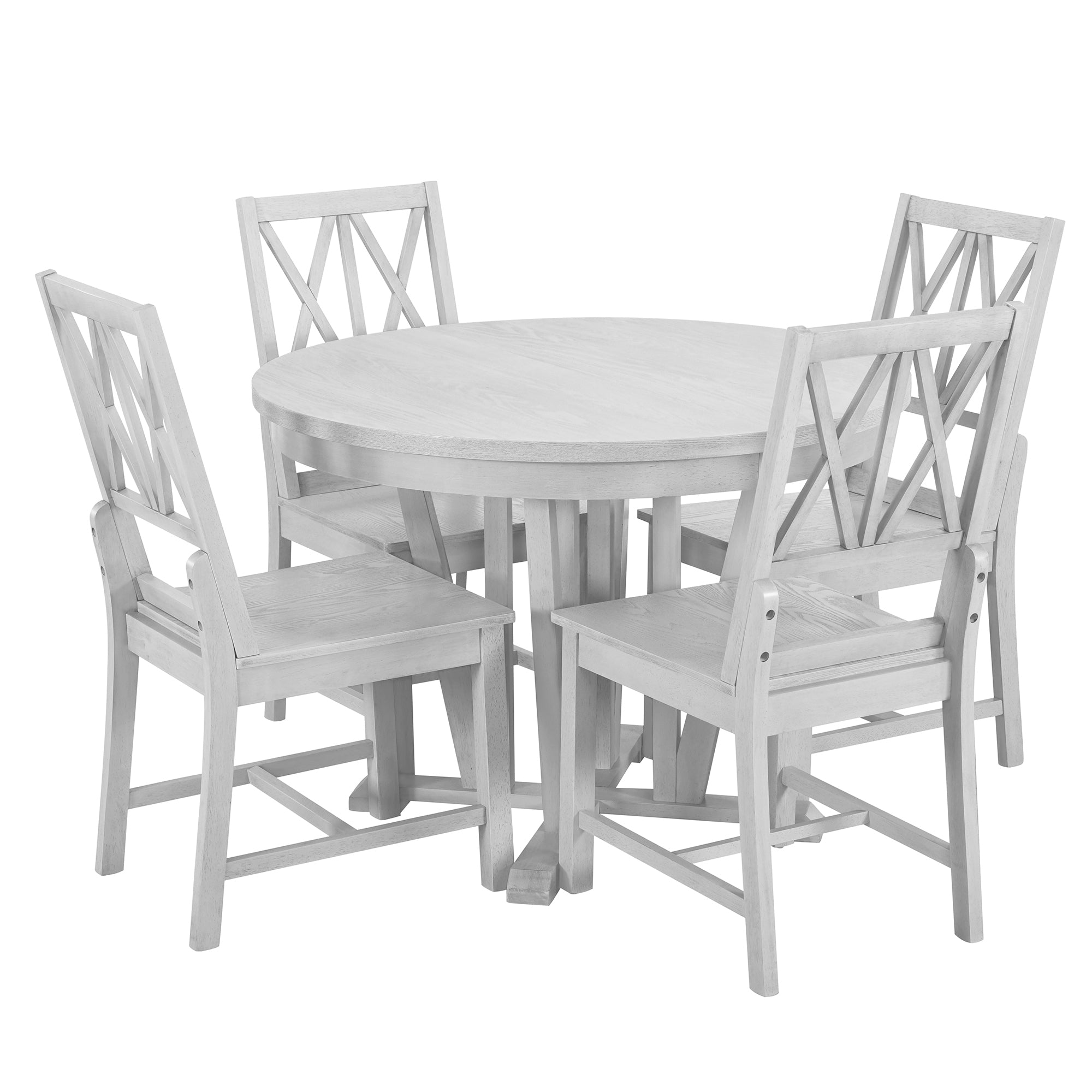 Rustic Round Dining Table Set - 5 Piece Gray
