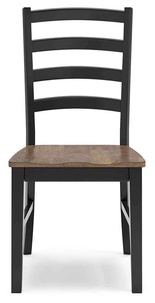 Dining side chair with black arched back and brown square wood seat