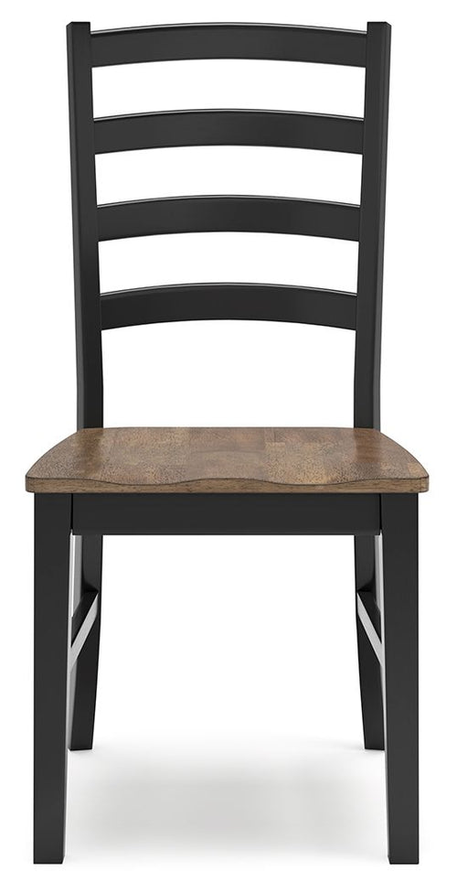 Dining side chair with black arched back and brown square wood seat