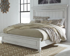 Panel bedroom set bed frame with panel headboard and side rails, white finish