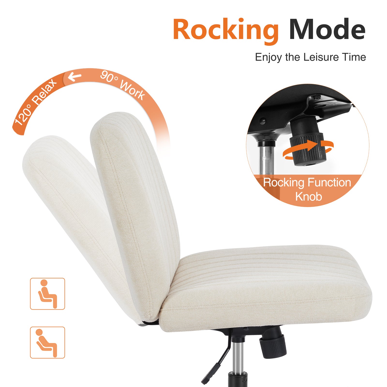 Ergonomic Armless Swivel Chair- Beige