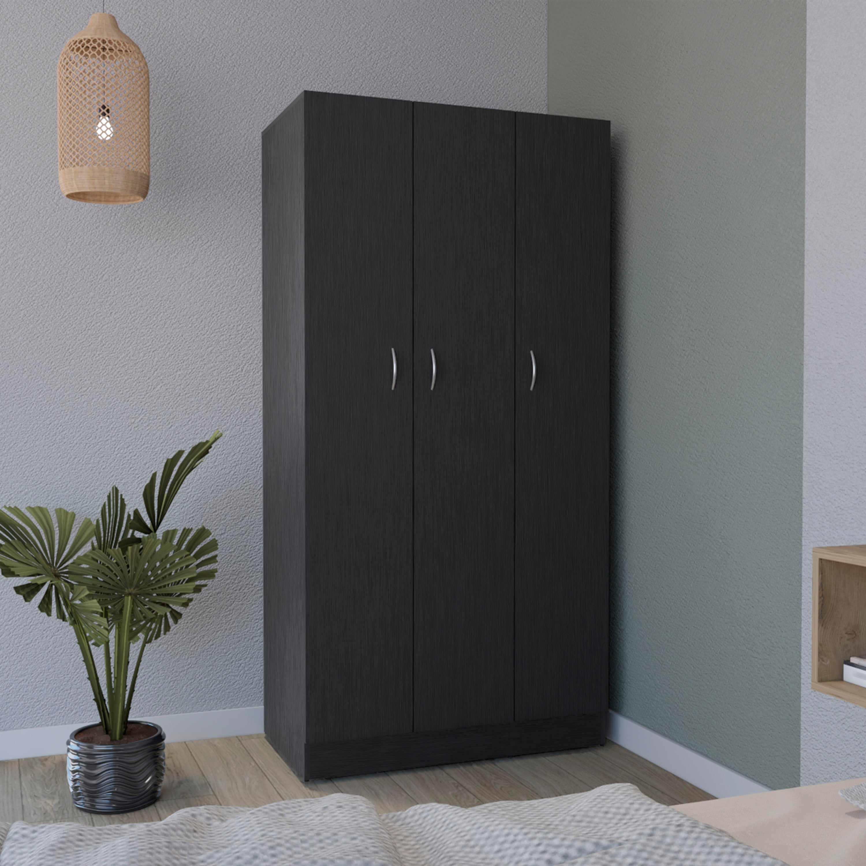 Black Ohio Armoire Wardrobe: 3-Door, 2-Drawer, 4-Tier Storage