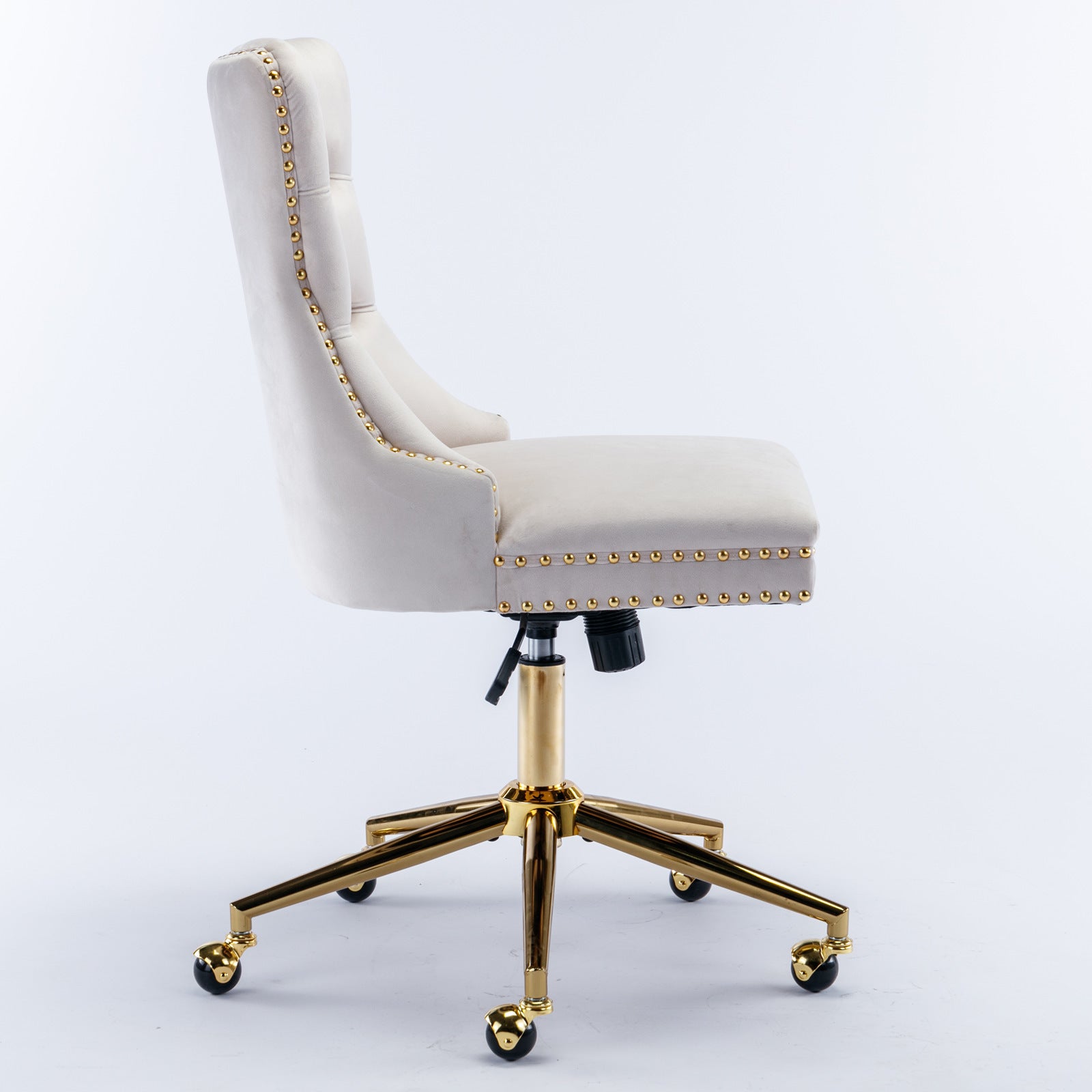 Velvet Tufted Office Chair w/ Gold Base- Beige