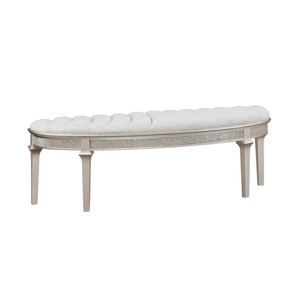 Curved Fabric Upholstered Bench: Silver Oak & Ivory