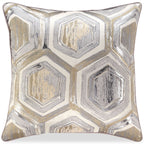 Dark gray geometric patterned decorative pillow with metallic sheen
