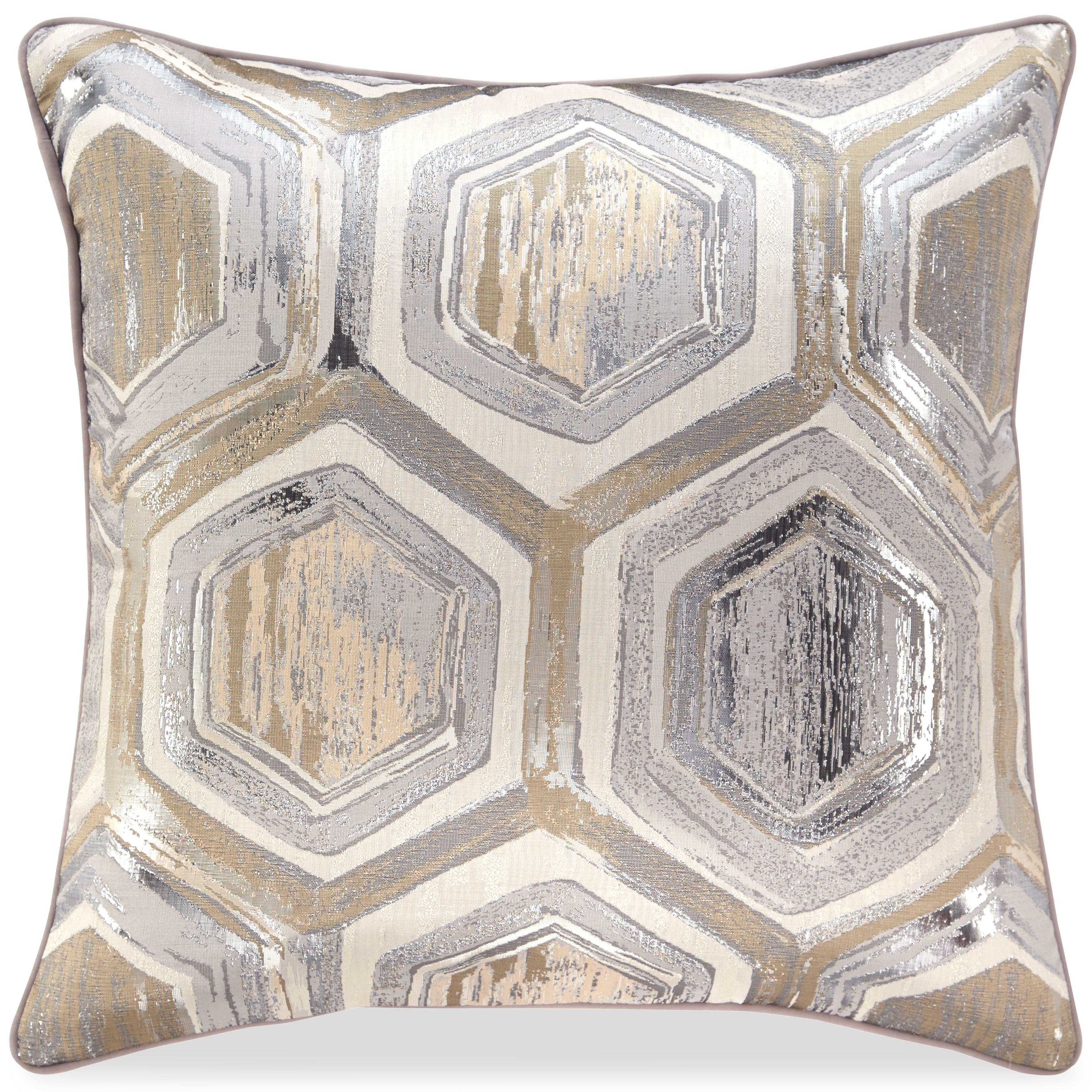 Dark gray geometric patterned decorative pillow with metallic sheen