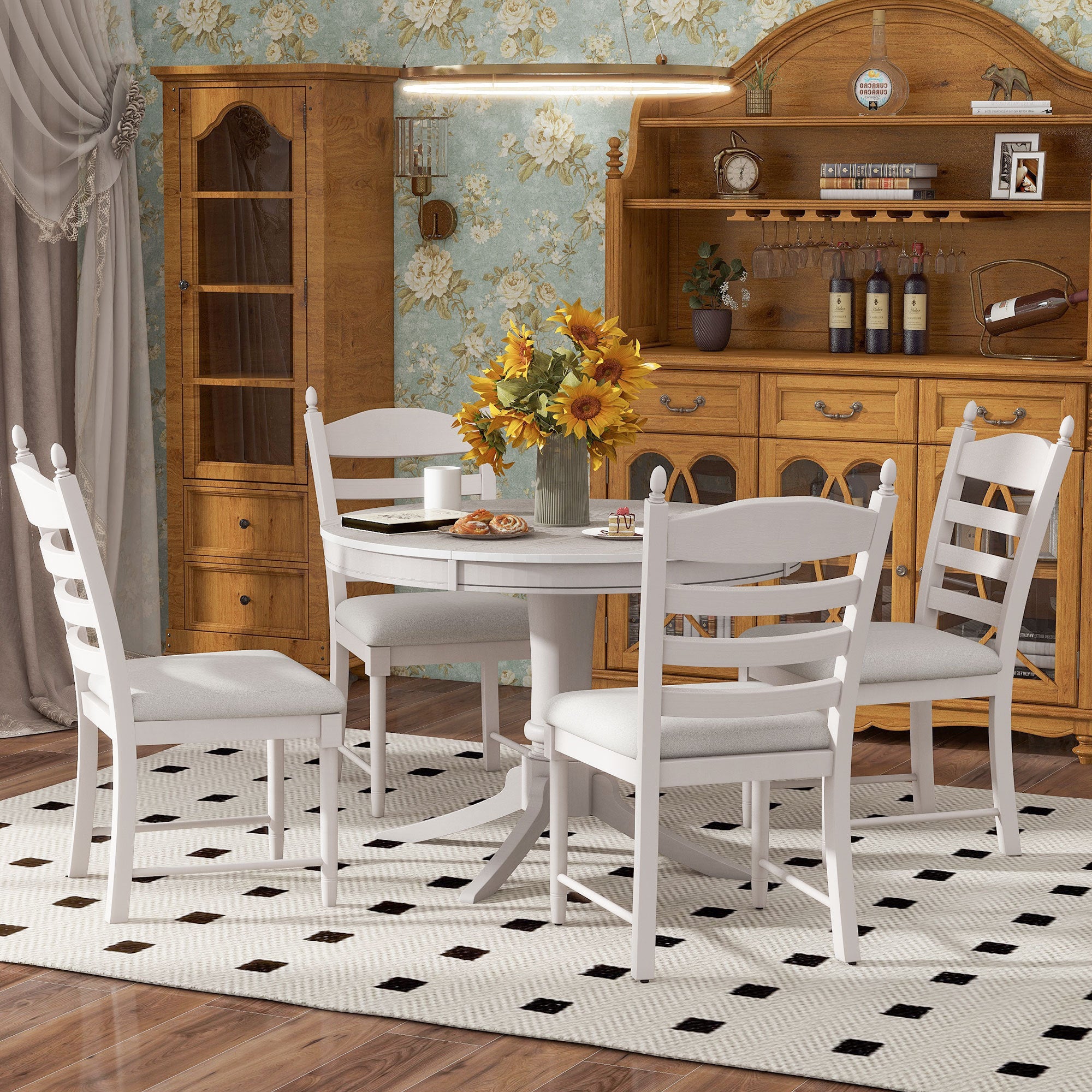 5-Pc Retro Extendable Dining Set, Antique White