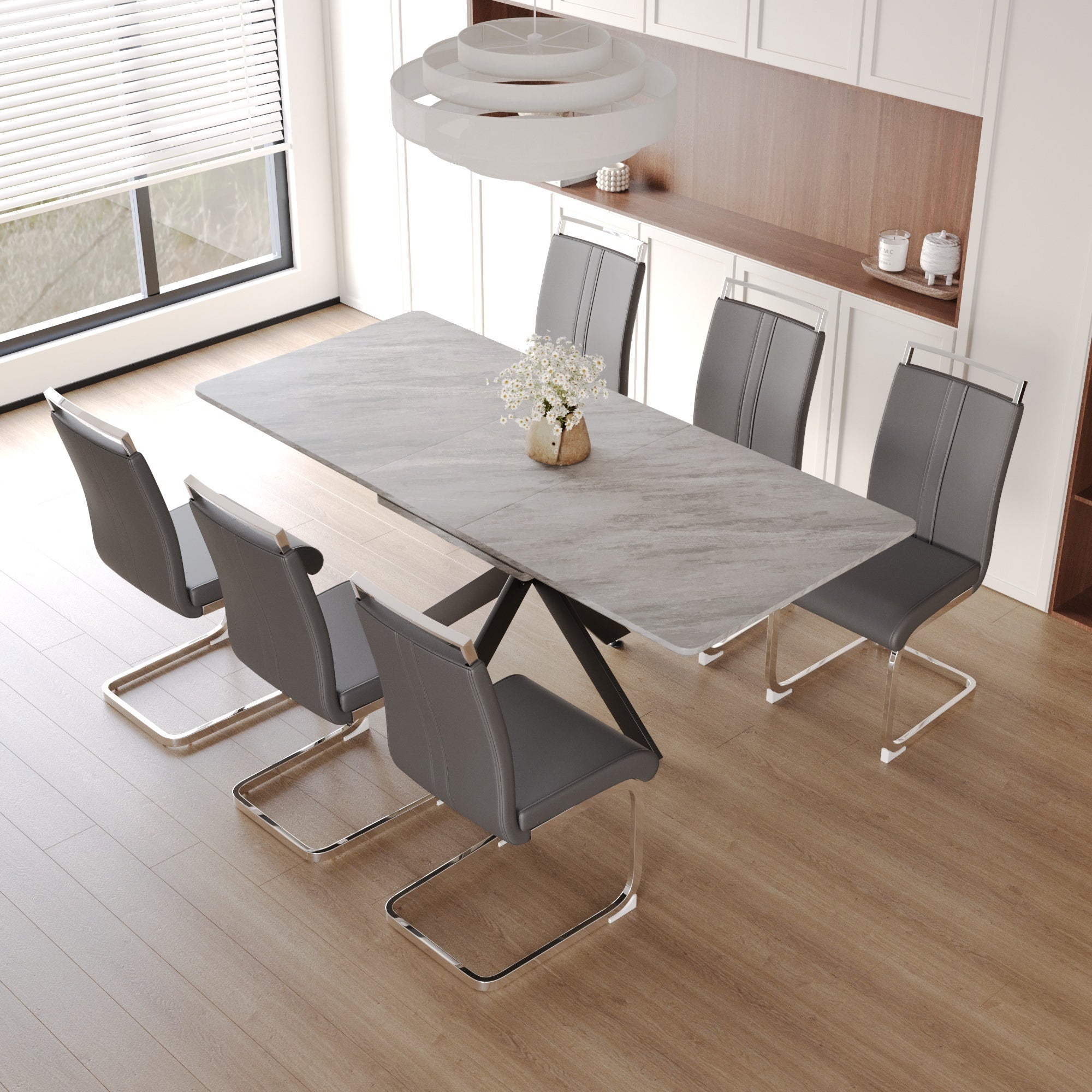 62" Extendable Dining Table Set for 6-8 People