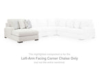 Chalk sectional left-arm facing corner chaise with chaise extension and two back cushions