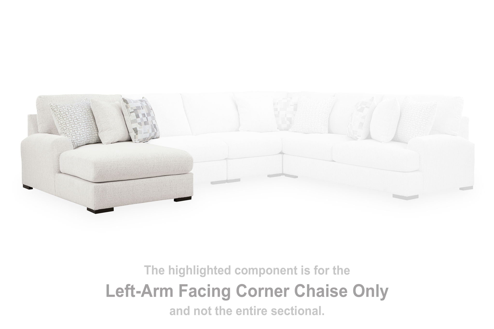 Chalk sectional left-arm facing corner chaise with chaise extension and two back cushions