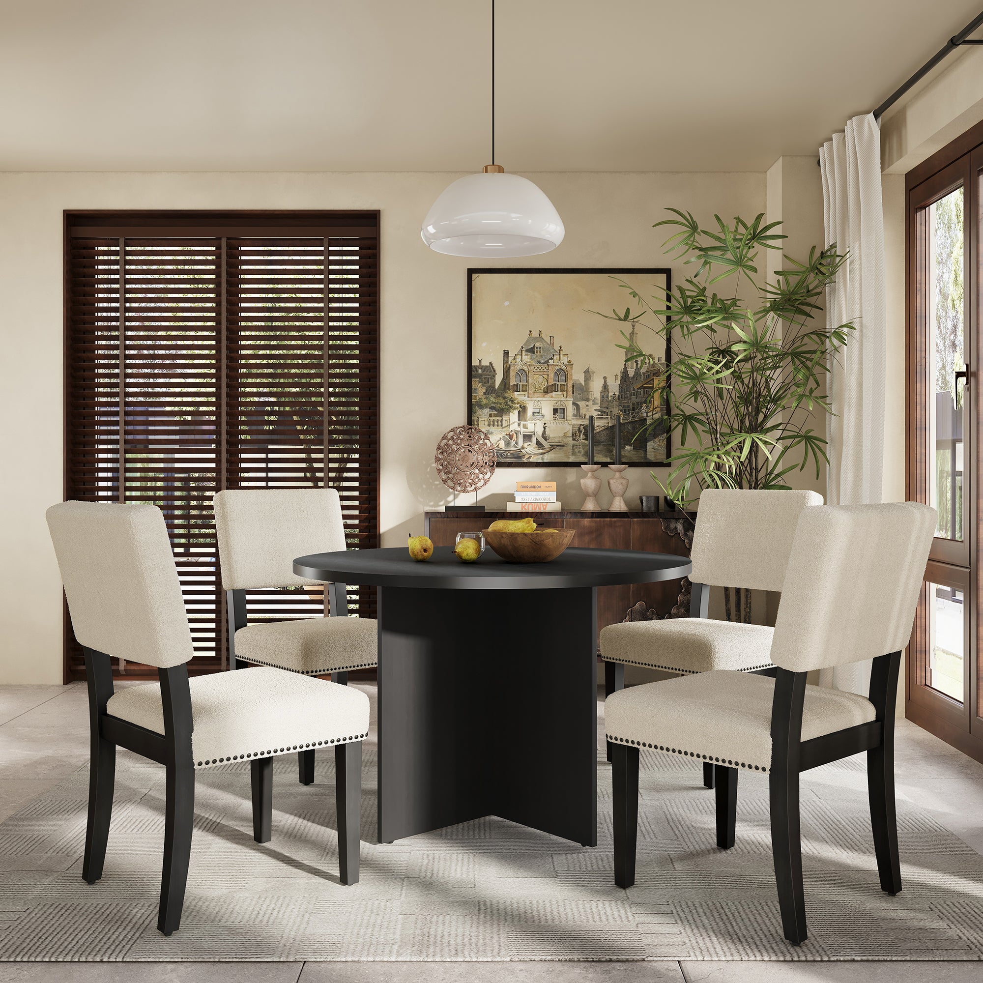 5-Piece Round Dining Set - Black