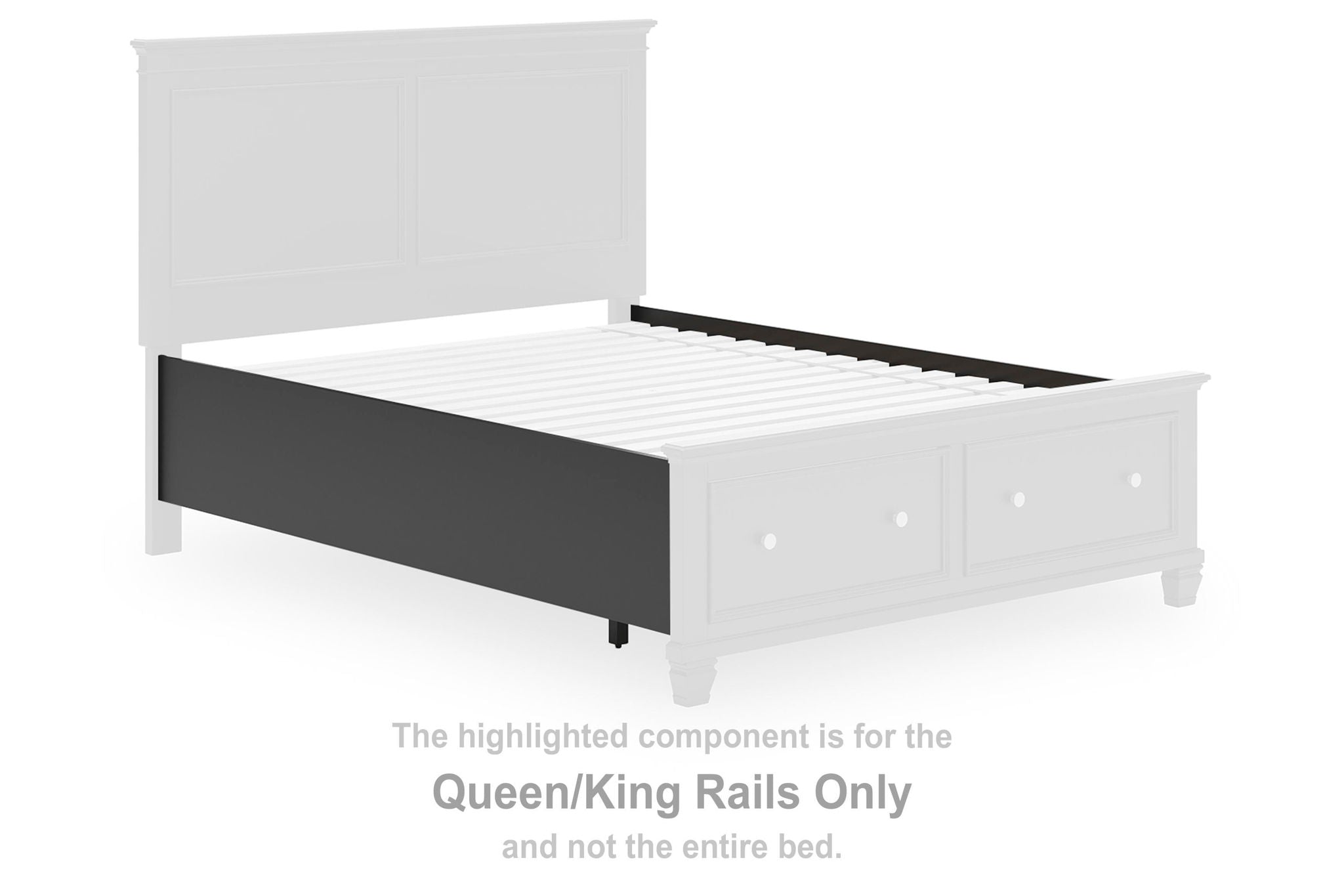 White bed frame with dark side rail panels, Queen/King rails component