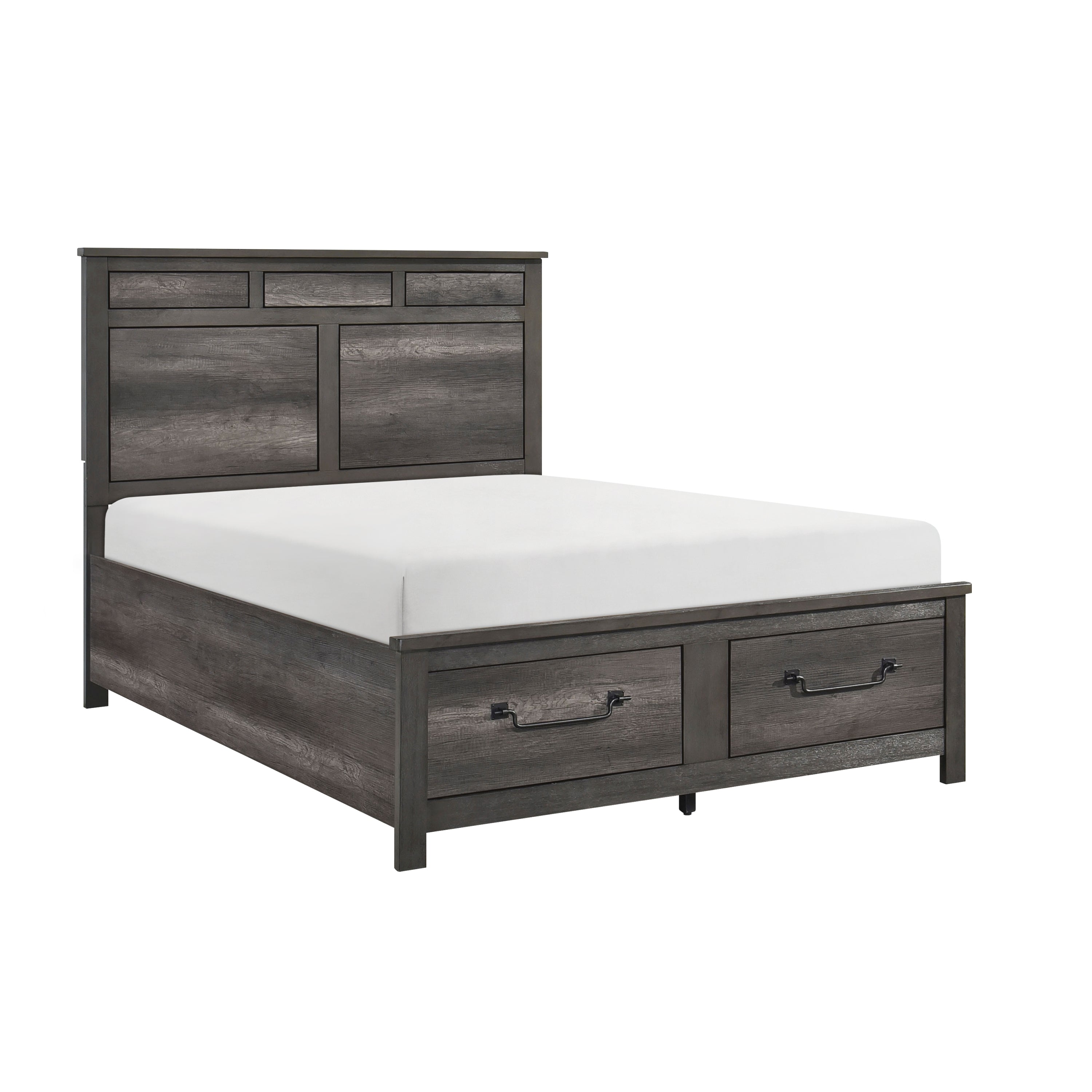 Gray Queen Platform Bed with Storage - Traditional Wood Furniture