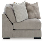 Aslan Court wedge sectional chair, light gray fabric with two throw pillows