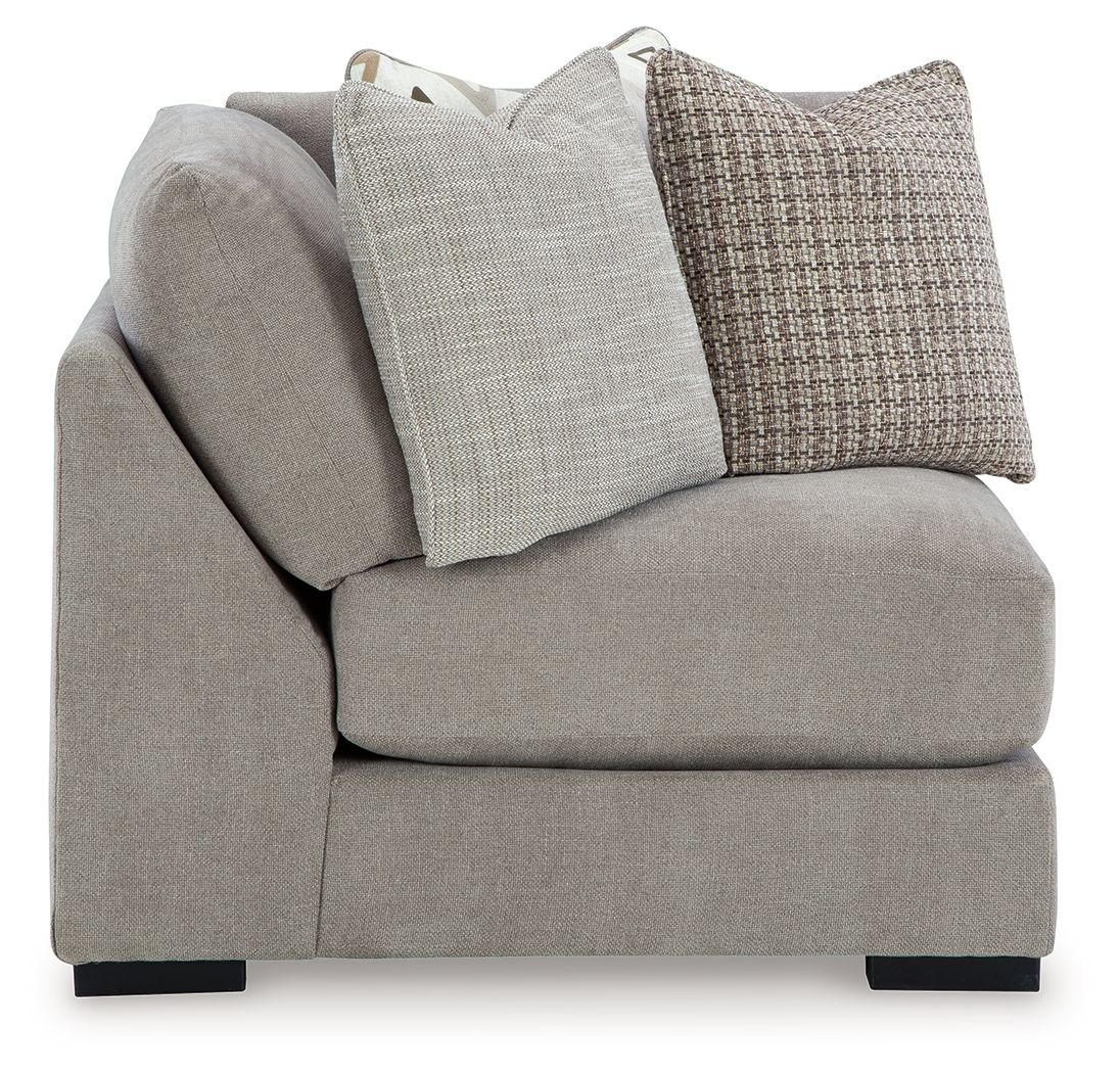 Aslan Court wedge sectional chair, light gray fabric with two throw pillows