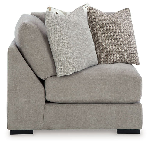 Aslan Court wedge sectional chair, light gray fabric with two throw pillows