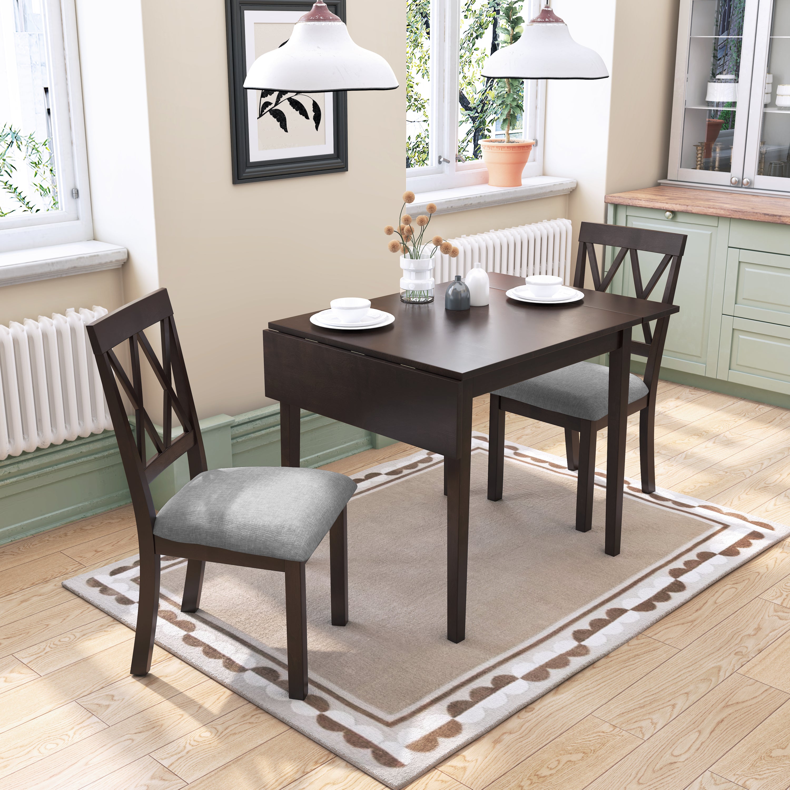 3 Piece Drop Leaf Kitchen Dining Set - Espresso