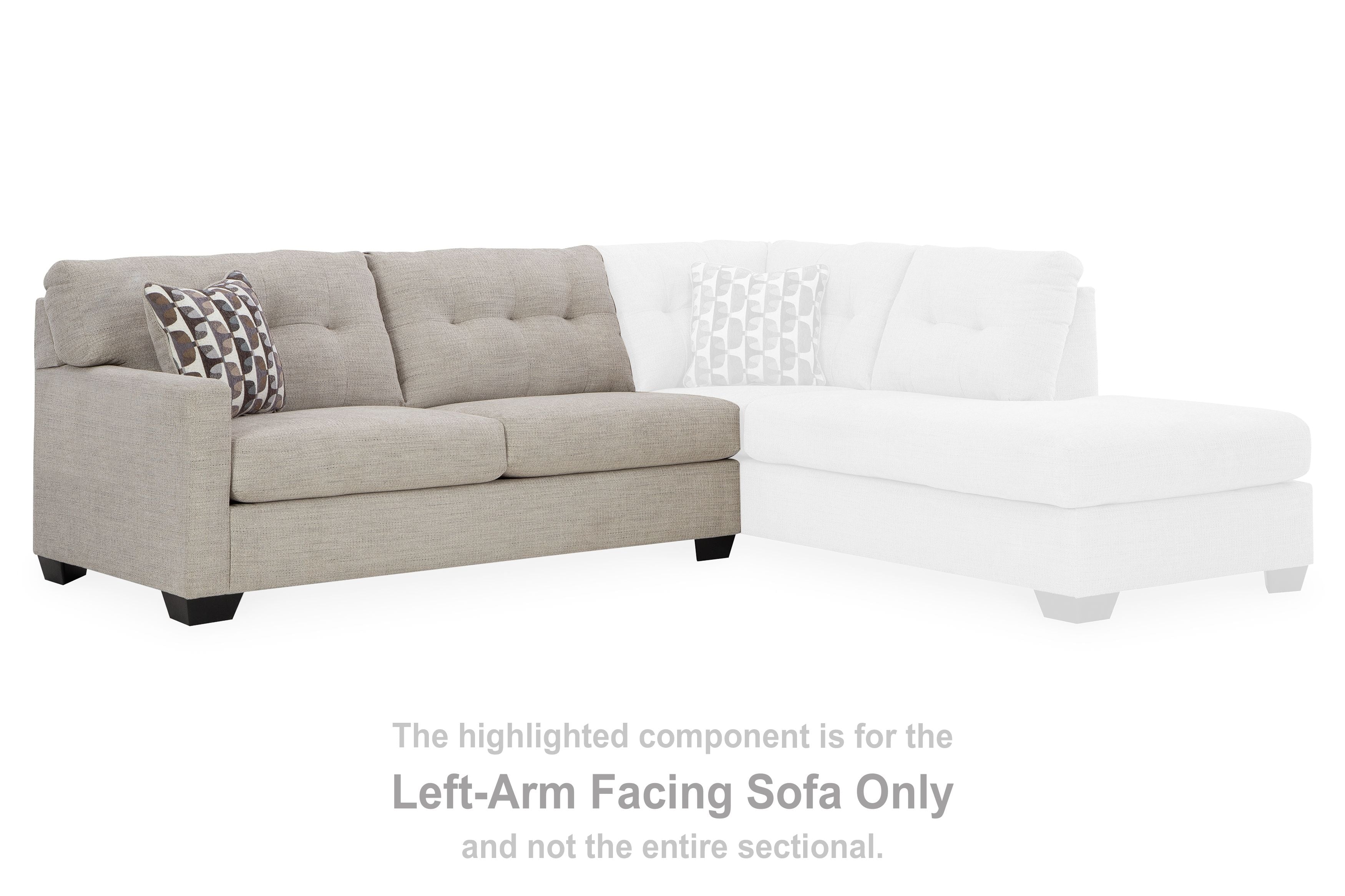 Light pebble L-shaped sofa section with left-facing armrest and tufted cushions