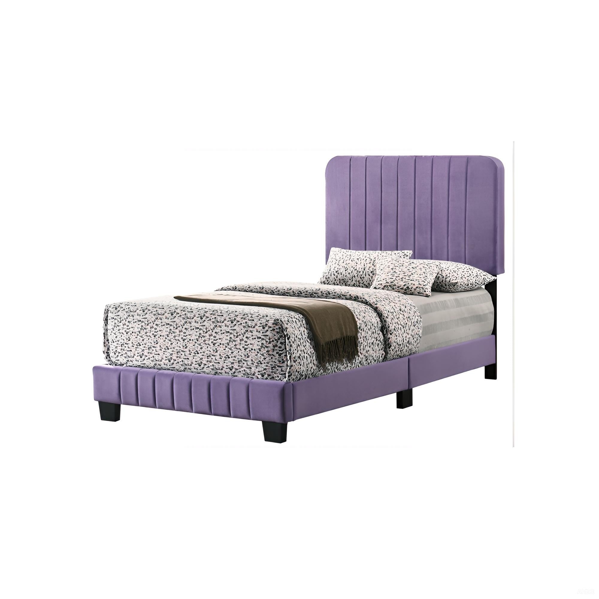 Contemporary Twin Bed: Channel Tufted Velvet in Vibrant Purple