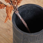 Beninworth black vase, close-up of rim and interior opening with ribbed exterior.