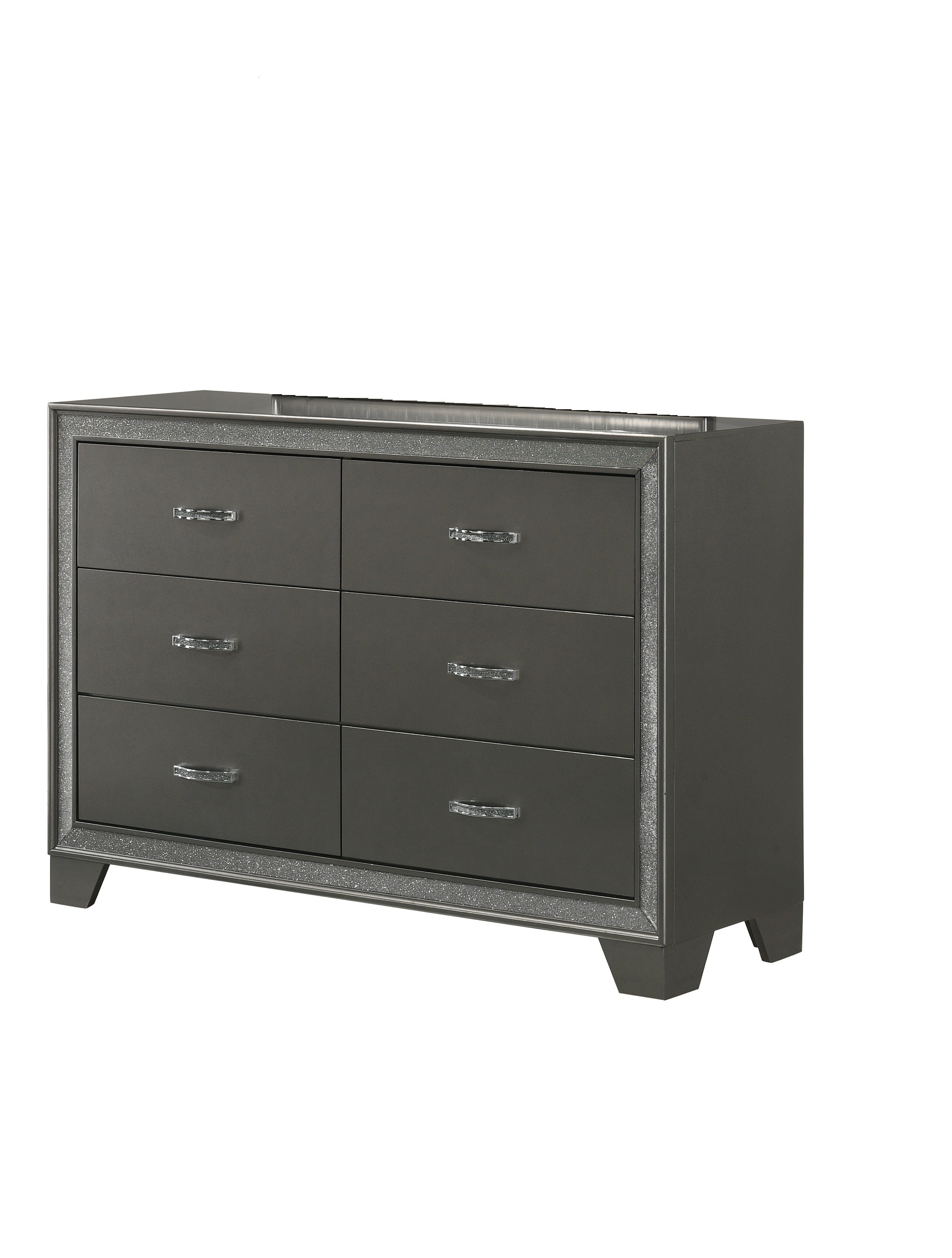 Contemporary 6-Drawer Dresser Dark Brown Gray Sparkle Accent