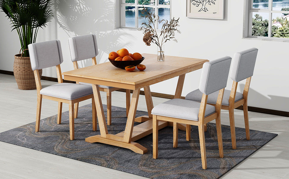 Rustic 5-Piece Dining Set, 59" Table & 4 Chairs