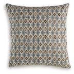 Dark gray throw pillow with gold and cream geometric floral pattern