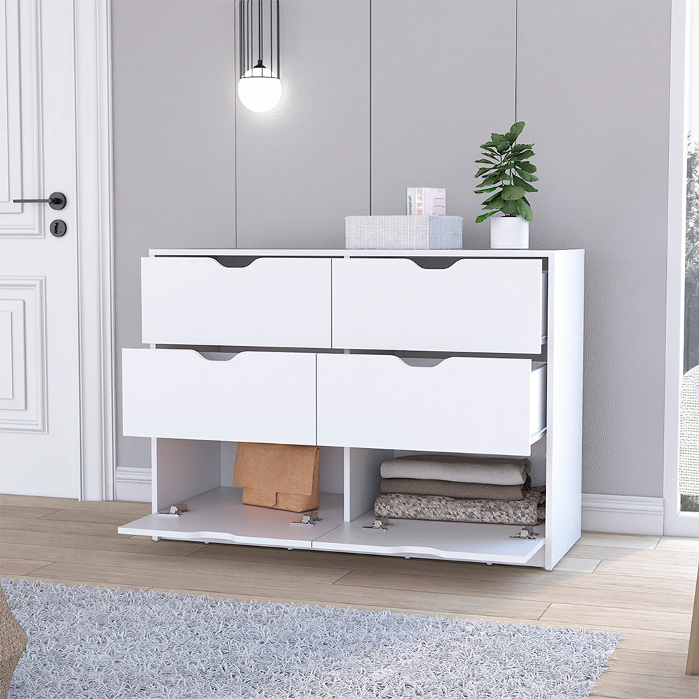 White 4-Drawer Dresser Curio Cabinet for Storage