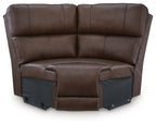 Espresso brown leather wedge sofa with padded backrest and armrests