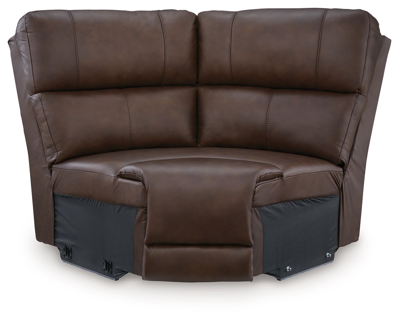 Espresso brown leather wedge sofa with padded backrest and armrests