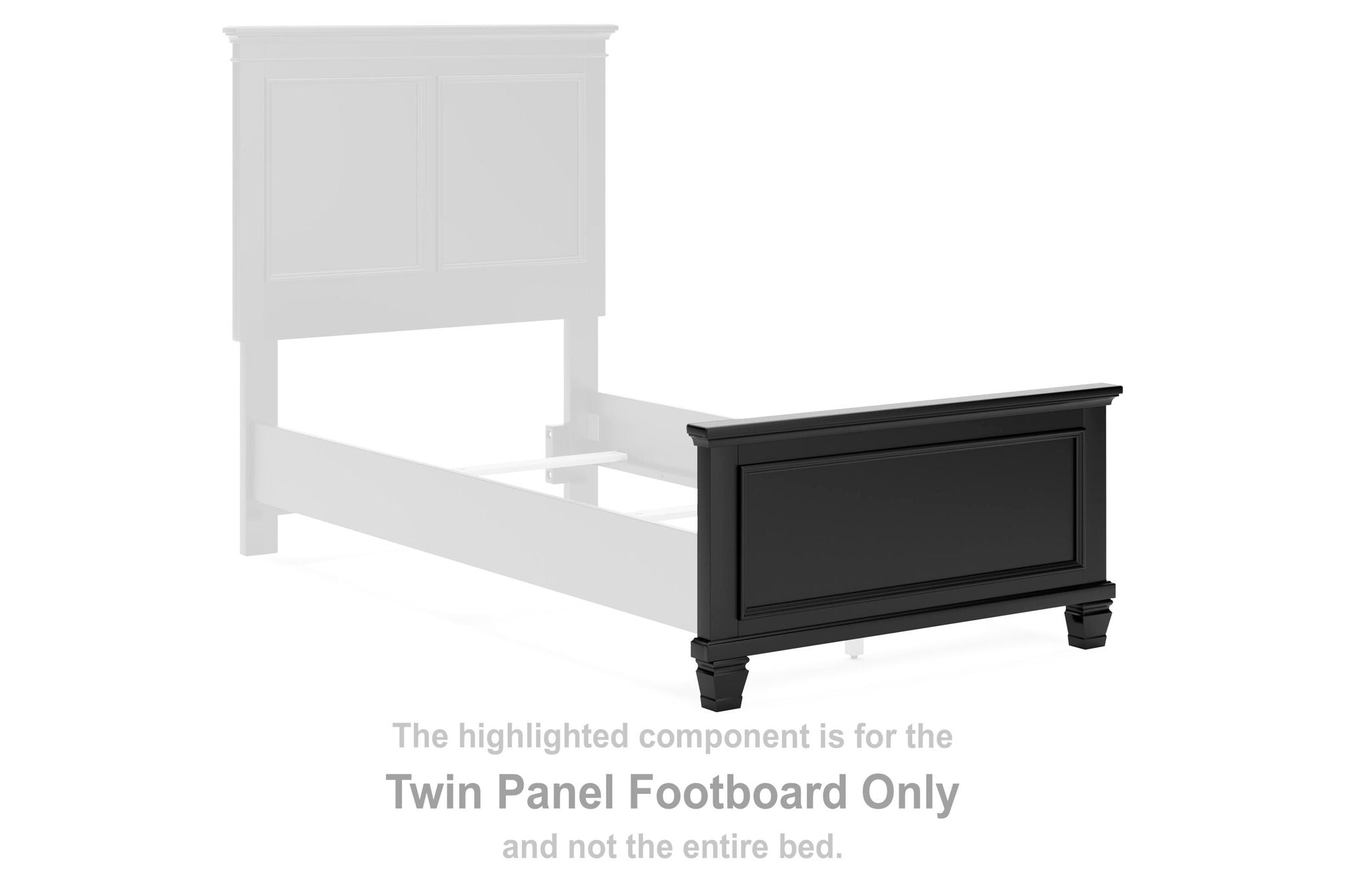 Black twin panel footboard with rectangular center panel and turned legs