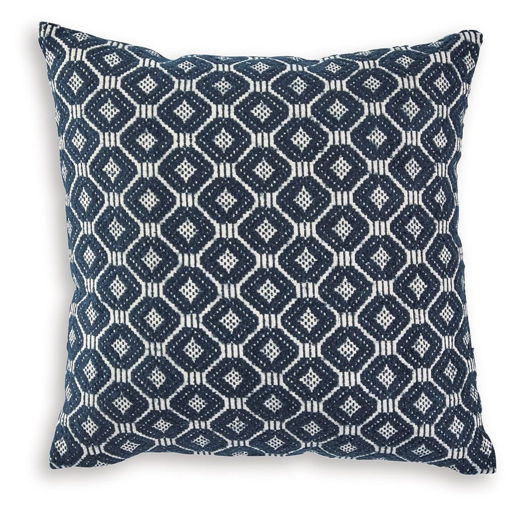 Abra decorative pillow, navy with white geometric diamond pattern