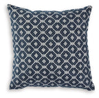Abra decorative pillow, navy with white geometric diamond pattern