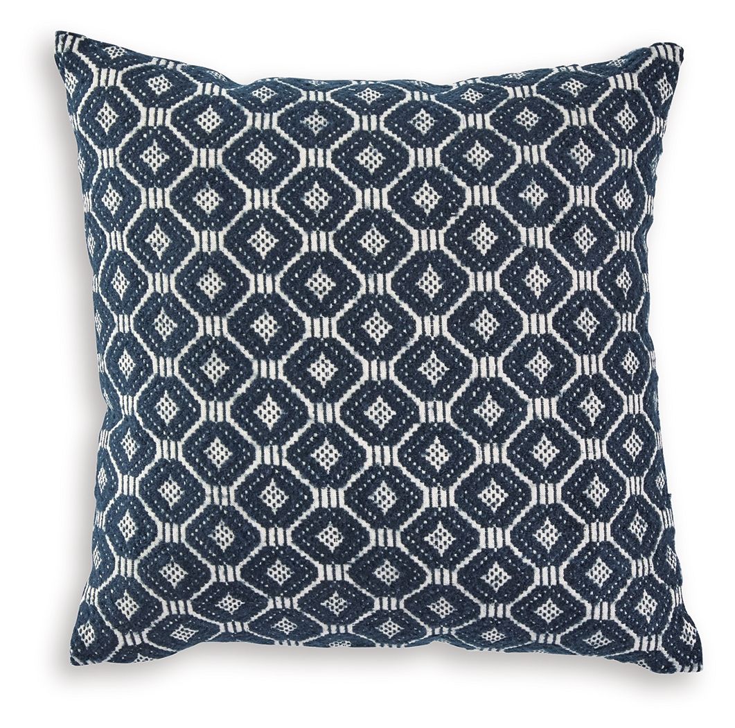 Abra decorative pillow, navy with white geometric diamond pattern