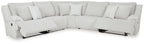 Light gray reclining sectional sofa with chaise and striped upholstery