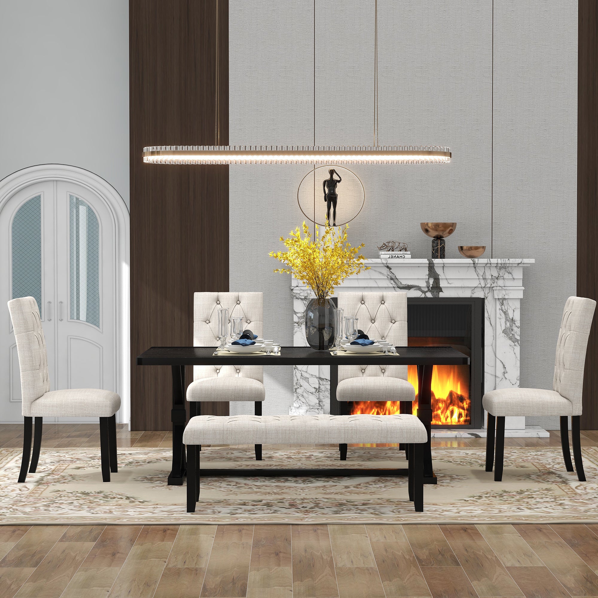 6-Piece Farmhouse Dining Set, 72" Table & Bench
