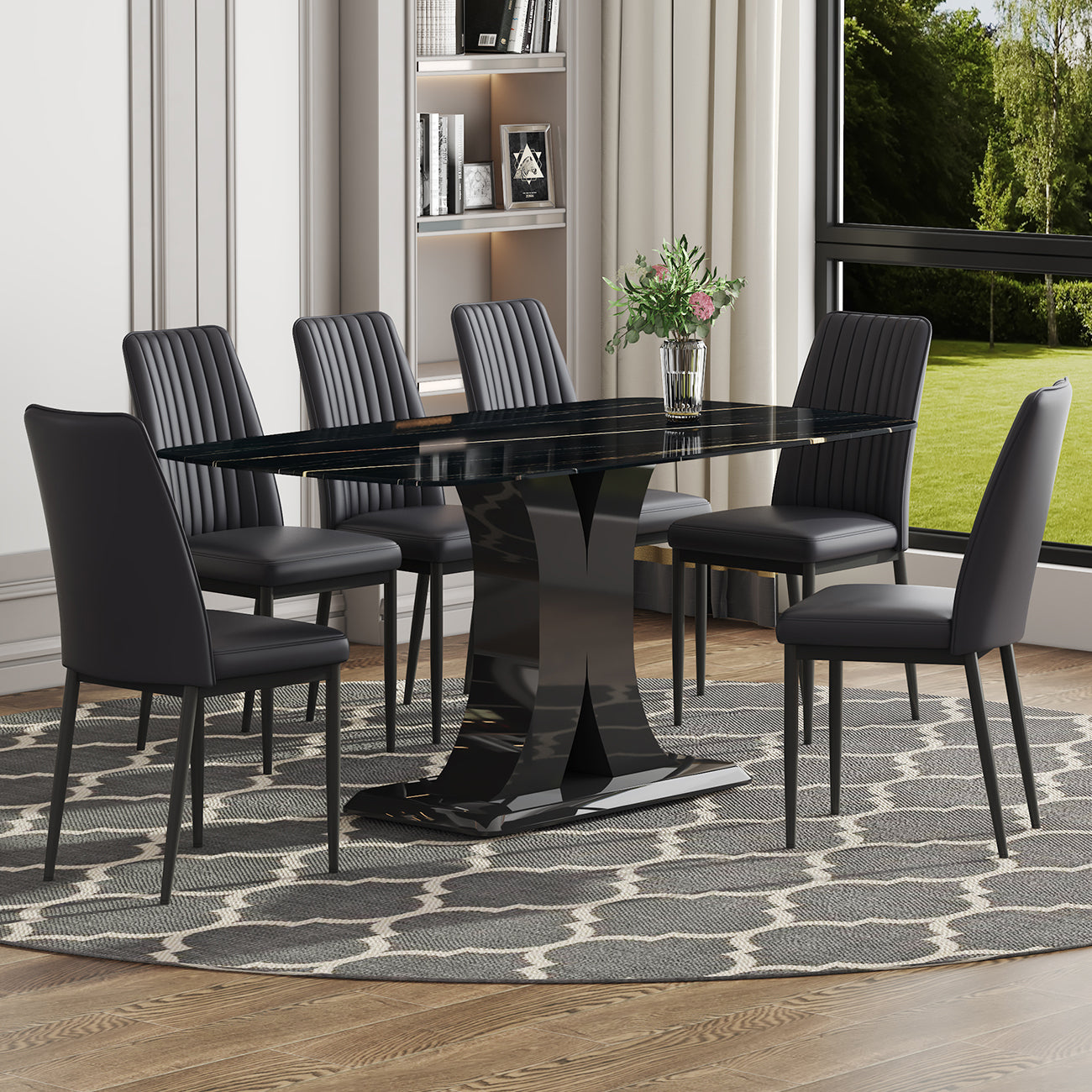 Faux Marble Dining Table Set w/ 6 Chairs