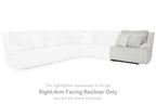 Light gray sectional with right-arm facing recliner and stacked back cushions
