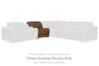 Caramel power armless recliner component with adjustable headrest within white sectional