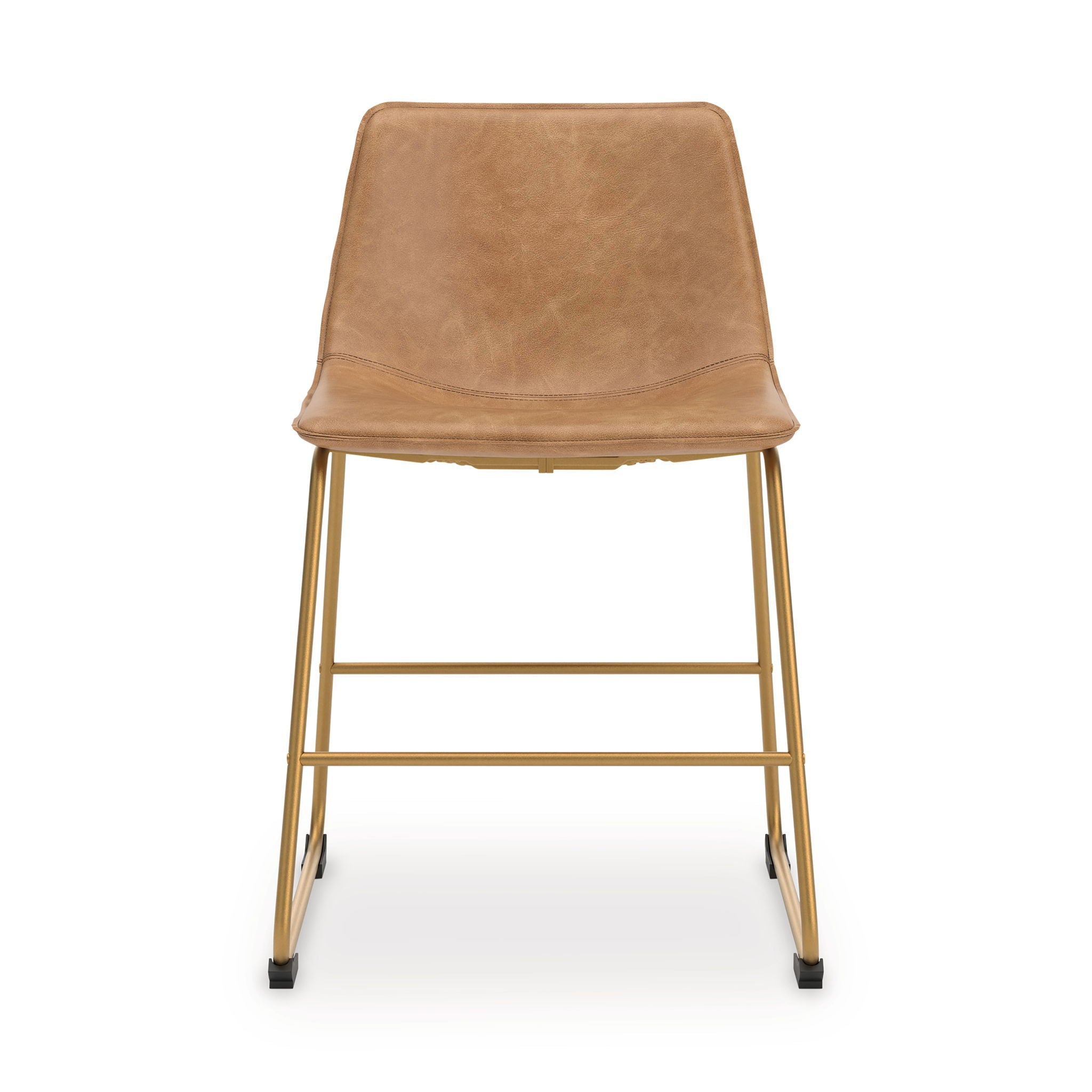 Dining side chair with beige upholstered seat and back, gold metal frame and legs
