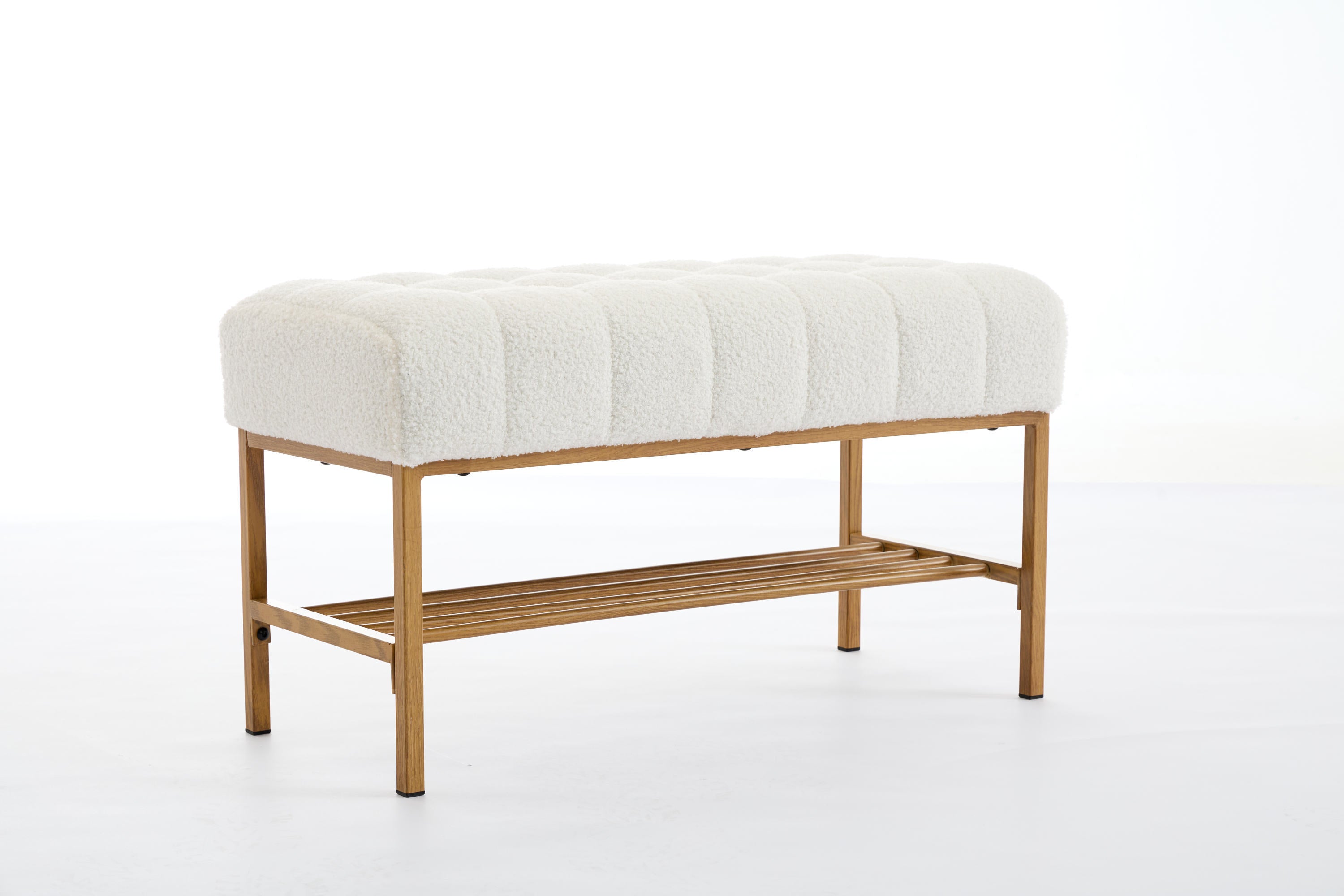 Upholstered Storage Bench with Shelf - Linen White
