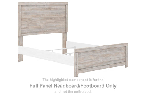 Gray full panel headboard and footboard with wood-grain panels, for bed frame