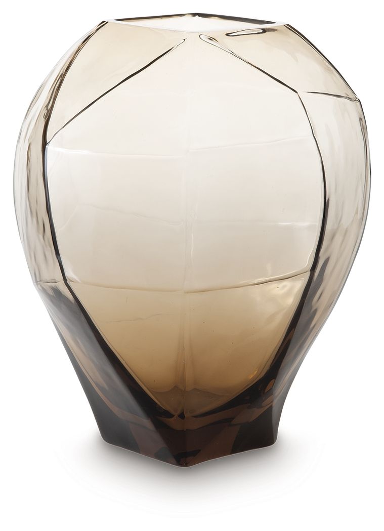 Ewart faceted glass vase, light brown and clear, geometric sides