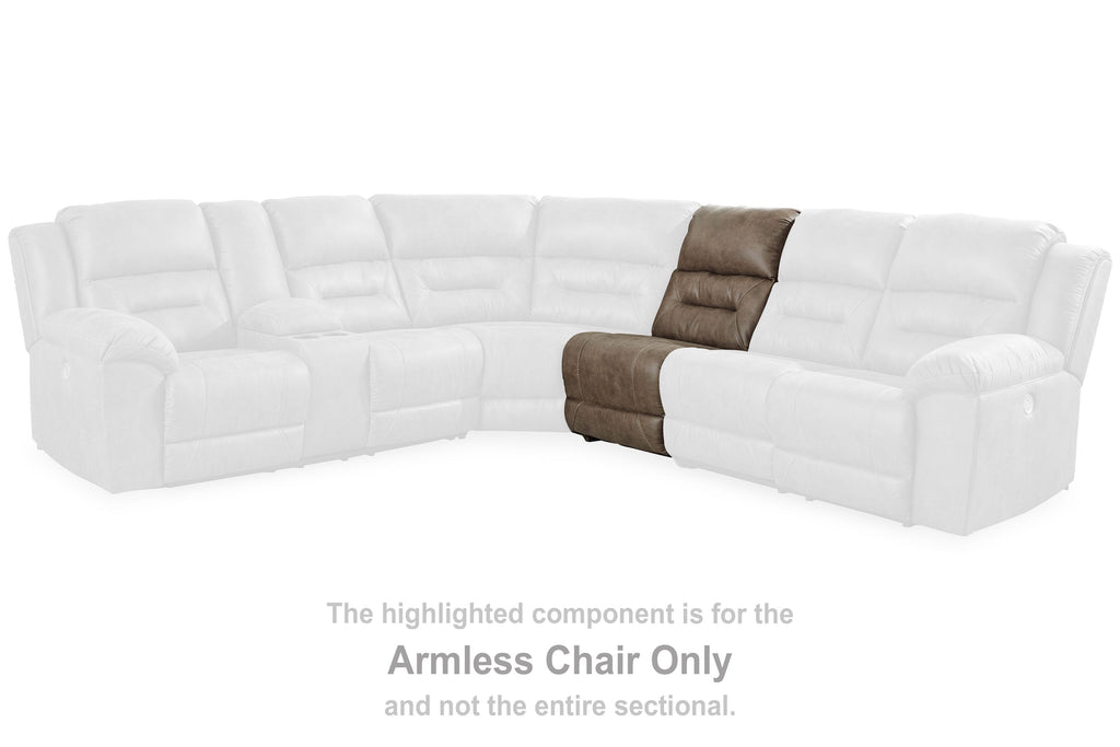 Highlighted armless chair in taupe-brown upholstery on white sectional seating