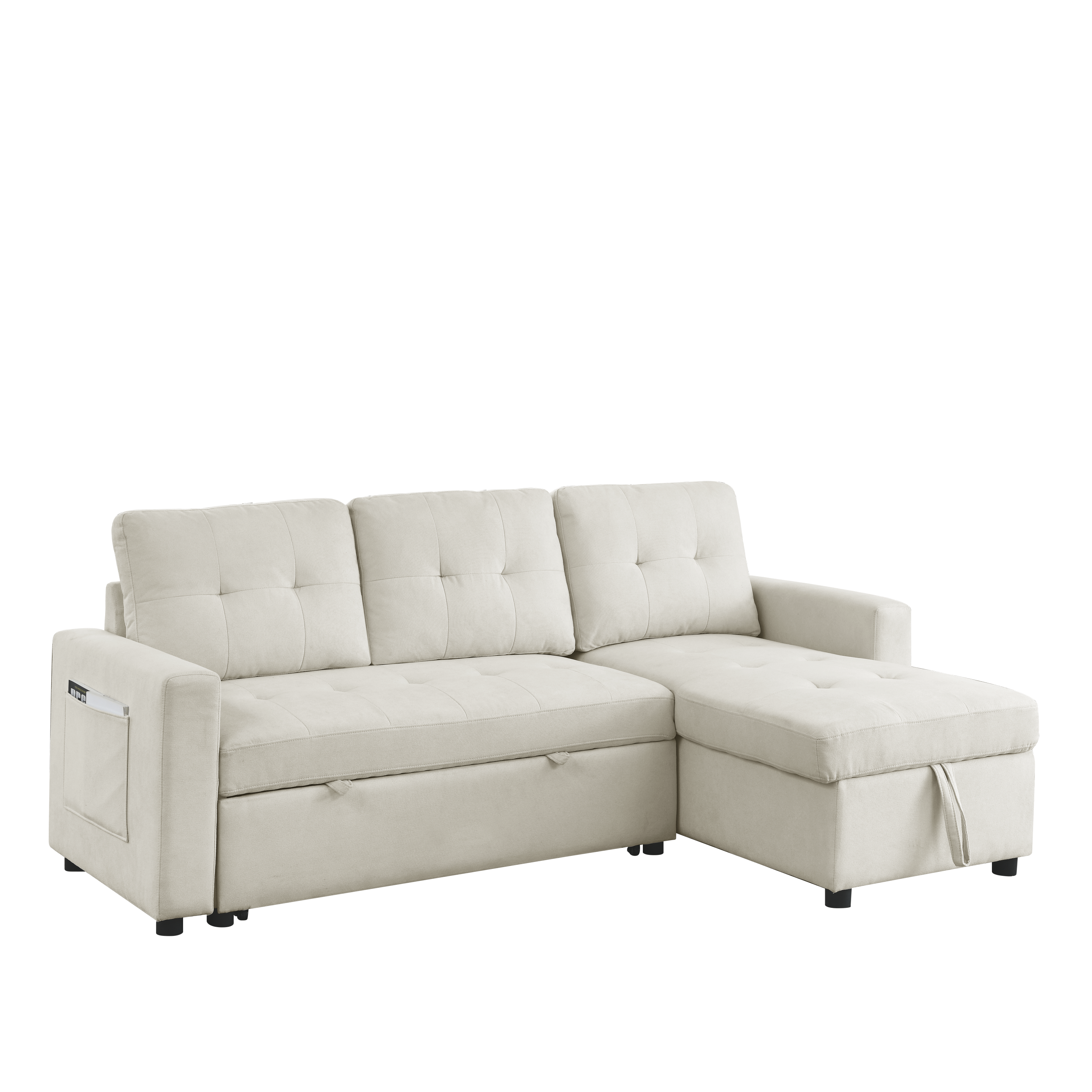 Beige Sleeper Sectional Sofa w/ Storage & Reversible Chaise