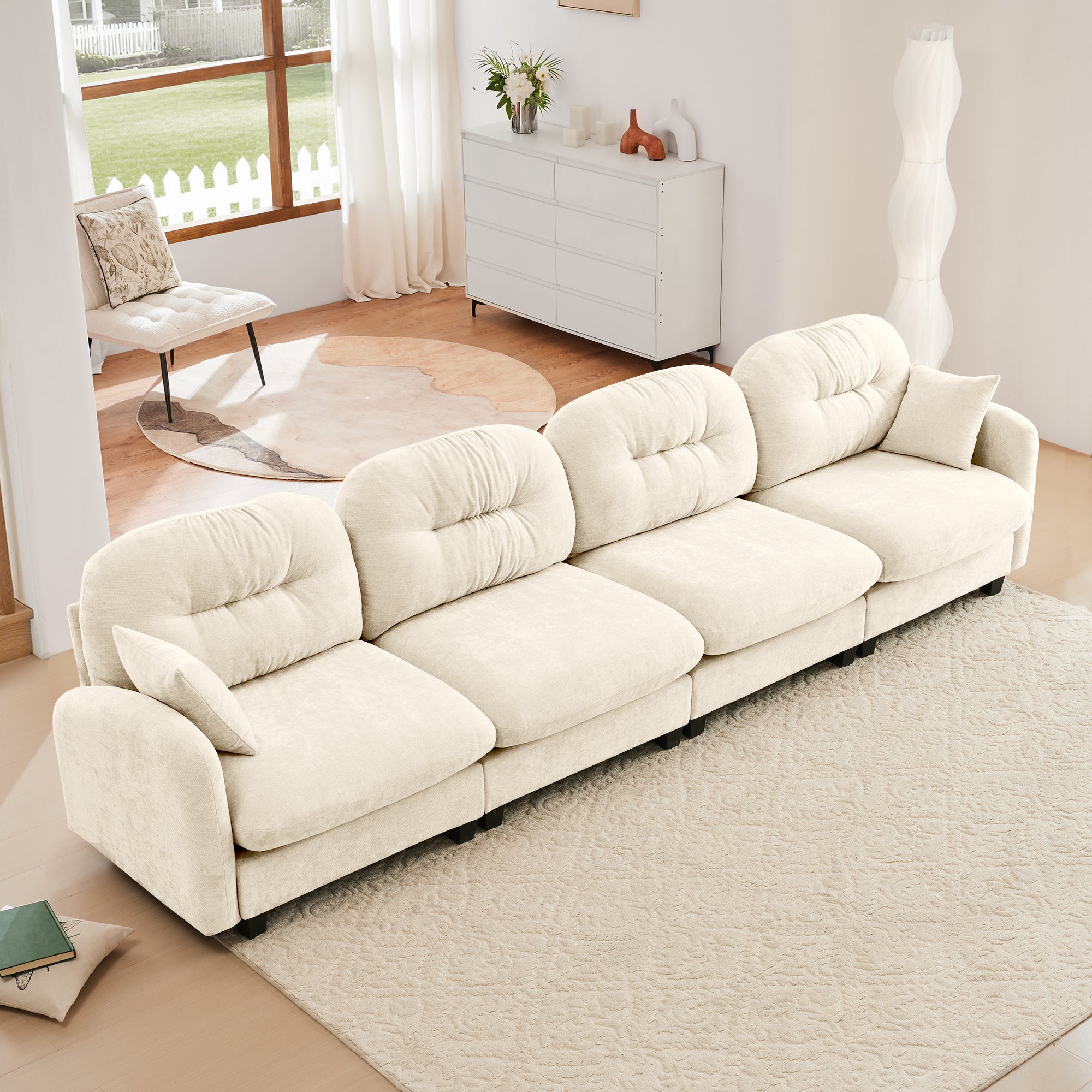 Premium Beige Modular 4-Seat Chenille Sectional Couch