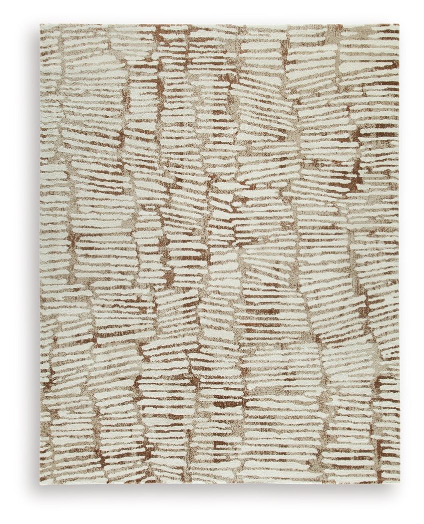 Uduak rug: cream with rust geometric lines and blocks, flat weave