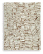 Uduak rug: cream with rust geometric lines and blocks, flat weave