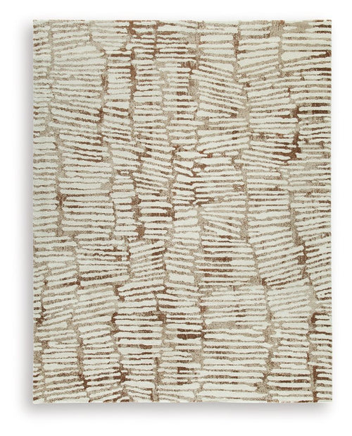 Uduak rug: cream with rust geometric lines and blocks, flat weave